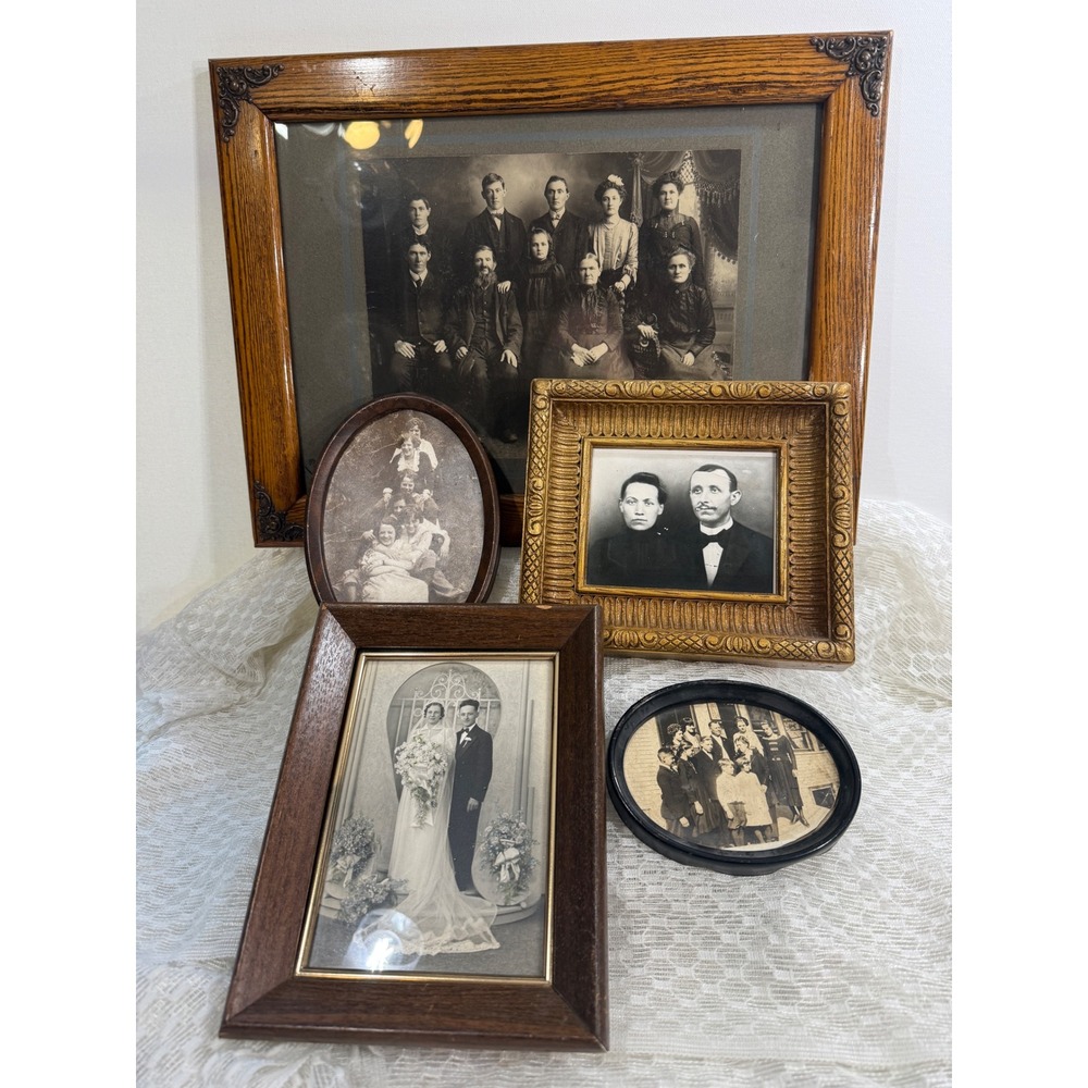 Vintage Antique Picture Frame Lot wth Cabinet Cards and Old Photos Gallery Set